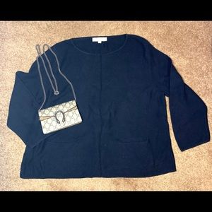 Loft Navy Knit Top with 2 front pockets